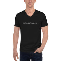 Load image into Gallery viewer, wake.surf.repeat Unisex Short Sleeve V-Neck T-Shirt

