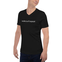 Load image into Gallery viewer, wake.surf.repeat Unisex Short Sleeve V-Neck T-Shirt
