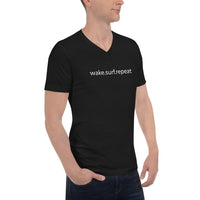 Load image into Gallery viewer, wake.surf.repeat Unisex Short Sleeve V-Neck T-Shirt
