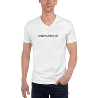Load image into Gallery viewer, wake.surf.repeat Unisex Short Sleeve V-Neck T-Shirt
