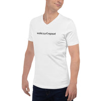 Load image into Gallery viewer, wake.surf.repeat Unisex Short Sleeve V-Neck T-Shirt
