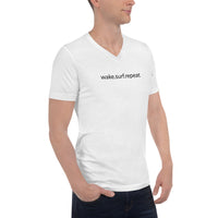 Load image into Gallery viewer, wake.surf.repeat Unisex Short Sleeve V-Neck T-Shirt
